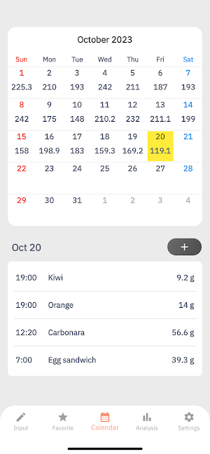 Carbohydrate Log Screenshot 2