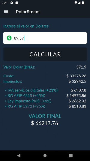 DólarSteam Calculadora Argenta Screenshot 2