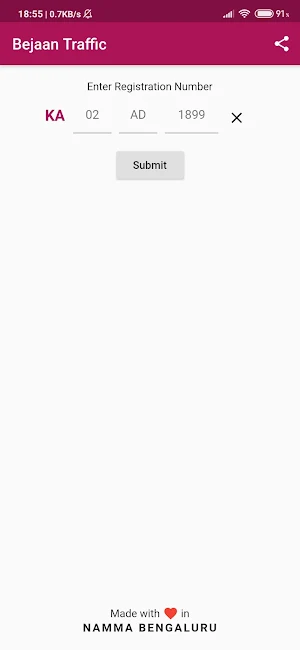 Bangalore Traffic Fines Checker - Bejaan Traffic Screenshot 0