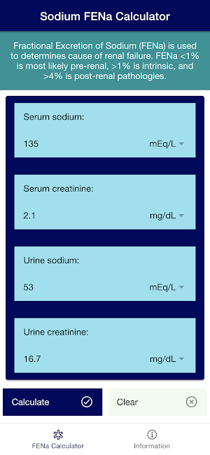 Sodium FENa Calculator - Acute Kidney Injury Screenshot 0