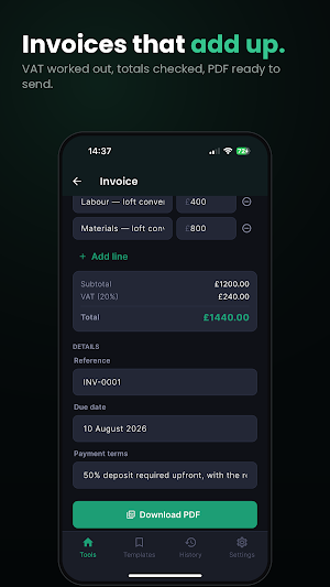 Drafted: AI Invoices & Quotes Screenshot 2