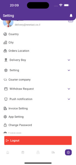 NewTaxi Delivery Admin Screenshot 2