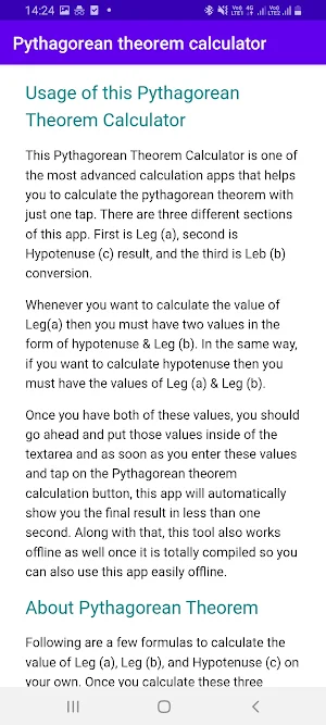 Pythagorean theorem calculator Screenshot 2