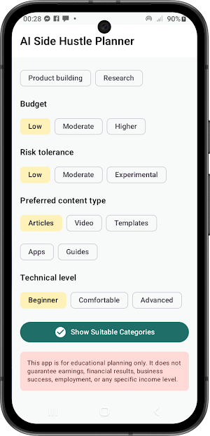 AI Side Hustle Planner Screenshot 2