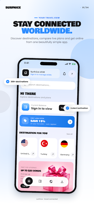 Surfnice - Worldwide with eSIM Screenshot 1