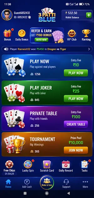 3 Patti Blue Earn Screenshot 1