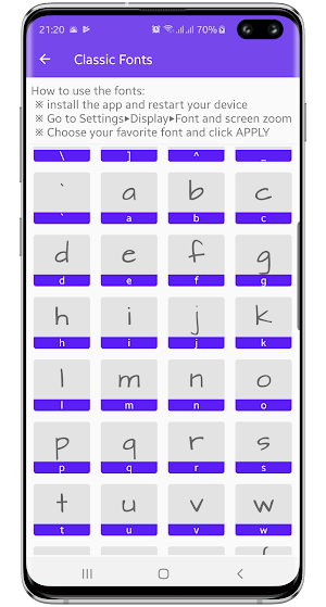 Classic Fonts for Samsung, OPP Screenshot 2