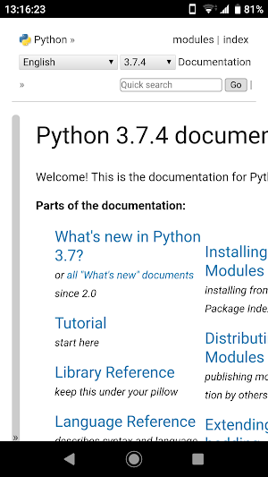 Python 3.7.4 Offline Docs - Android version Screenshot 0