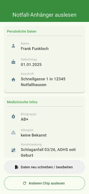 RFID-Notfall-Anhänger Screenshot 1