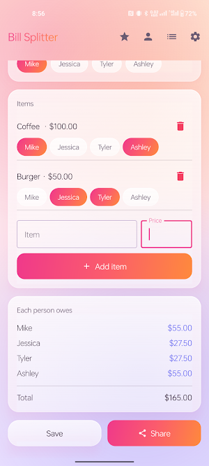 Bill Splitter & Tip Calc Screenshot 3