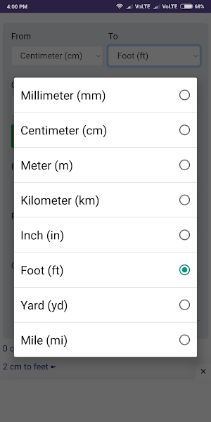 CM to Feet Converter Screenshot 2
