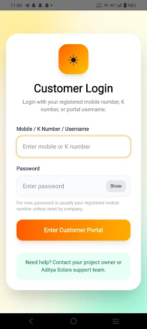 Aditya Solars Customer Screenshot 0