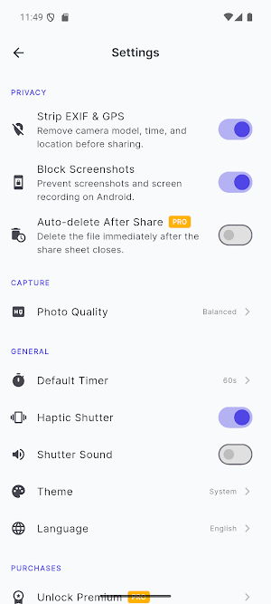 Private Camera - Auto Delete Screenshot 3