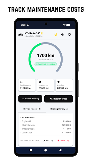MotoMaintenance: Service Log Screenshot 1