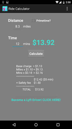Ride Calculator for Lyft (DEFU Screenshot 0