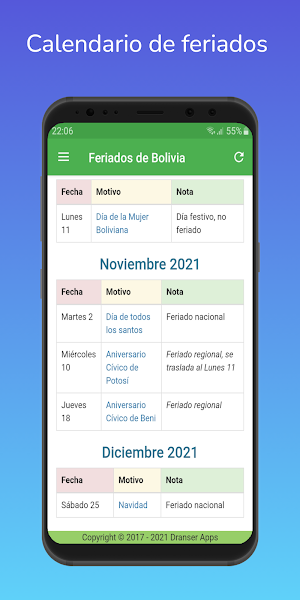 Feriados de Bolivia 2021 Screenshot 1