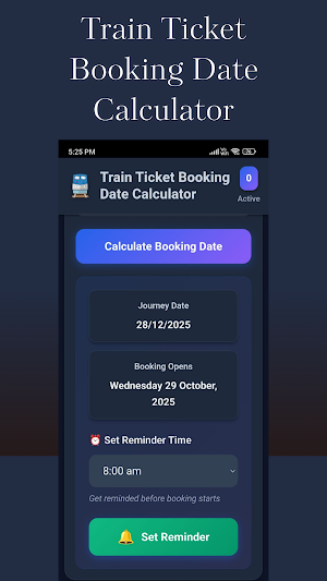 Train Ticket Booking Date Cal Screenshot 0