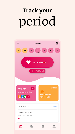 Rise, Period Tracker, Calendar Screenshot 1