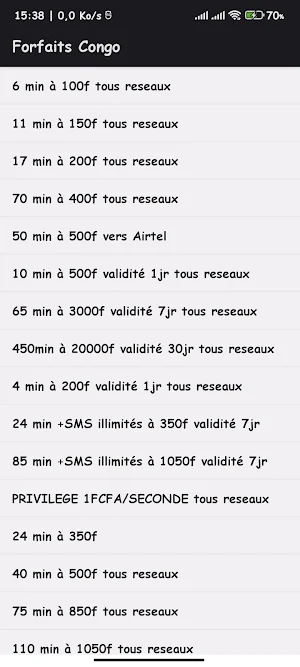Forfaits Congo Screenshot 2
