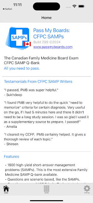 Pass My Boards CFPC SAMPs+MCQs Screenshot 1