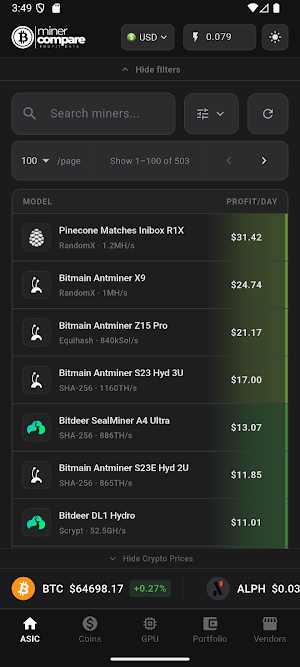 MinerCompare Screenshot 1