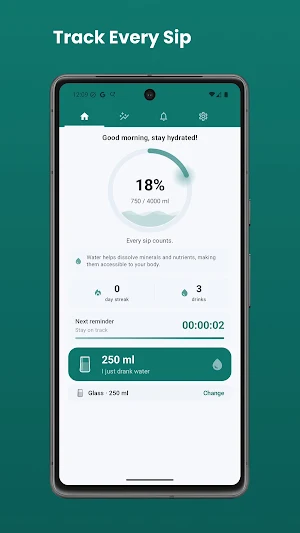 Drink Water Reminder: H2O Log Screenshot 1