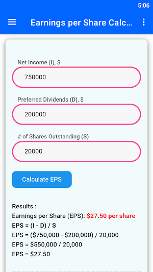 Earning per Share Calculator Screenshot 1
