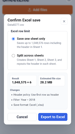 SheetLite: Large CSV & Excel Screenshot 3