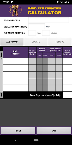 Hand-Arm Vibration Calculator Screenshot 1