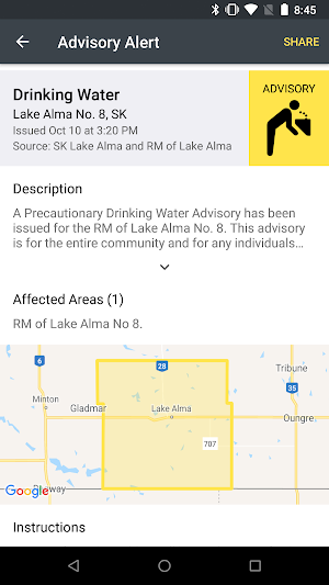 Saskatchewan Emergency Alert Screenshot 2