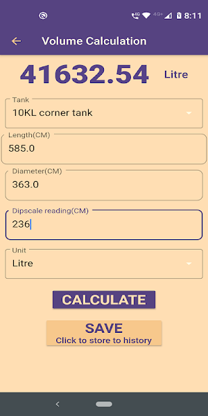 Fuel Tank volume calculation using dip scale Screenshot 3