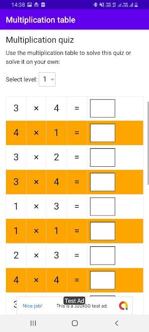 Multiplication Table learning Screenshot 1