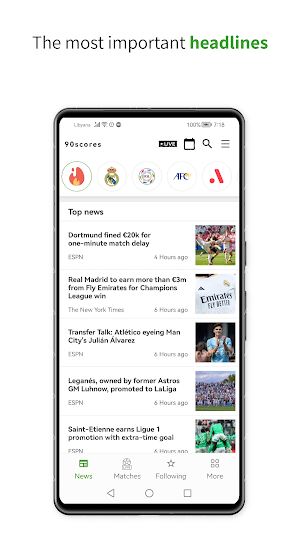 90Scores: Soccer scores, Stats Screenshot 1