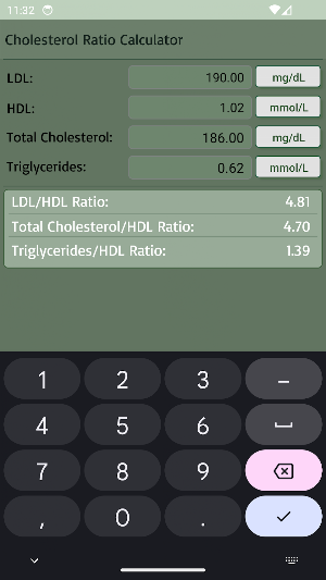 Cholesterol Ratio Calculator Screenshot 1
