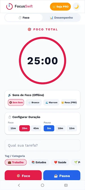 FocusSwift: Foco e Pomodoro Screenshot 0