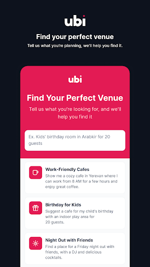 Ubi - AI venue finder Screenshot 0