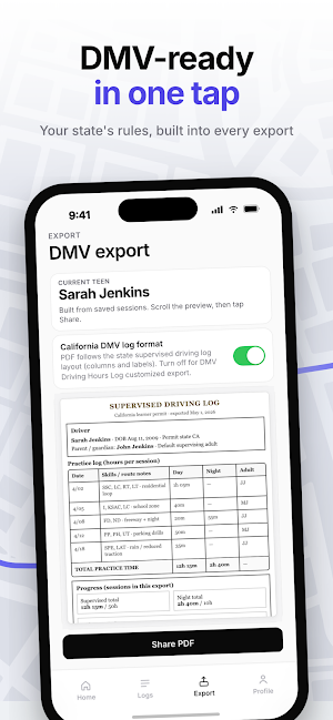 DMV Driving Hours Log Screenshot 2