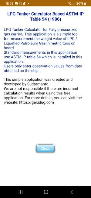 LPG Tanker Calculator Screenshot 1