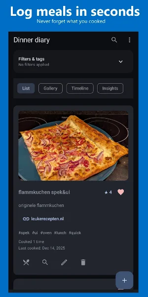 Dinner Diary - Meal&Recipe Log Screenshot 0