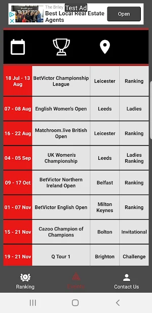 2021 - 2022 Snooker Calendar Screenshot 2