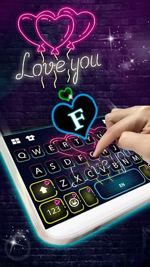 Neon Heart Balloons Keyboard Background Screenshot 1
