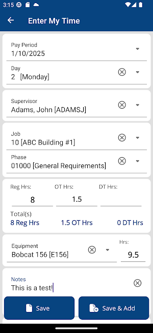 Job Cost Time Card Screenshot 2
