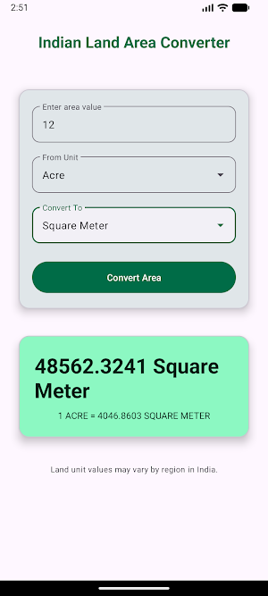 Indian Land Area Converter Screenshot 1