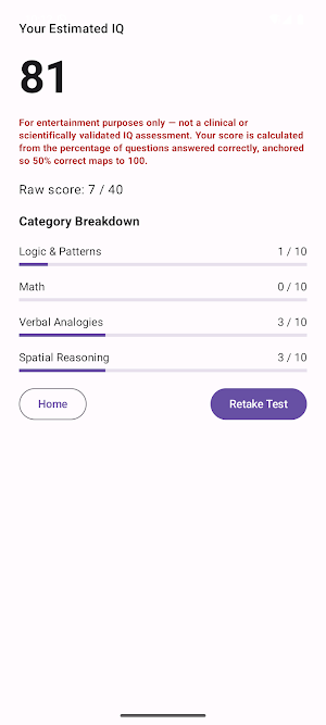 IQ Calculator Screenshot 2