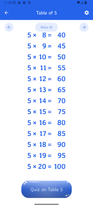 Multiplication Tables 1-100 Screenshot 2