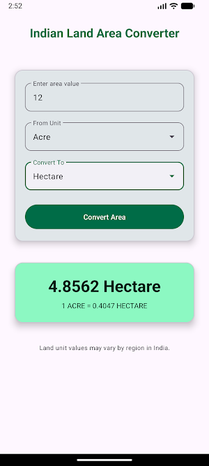 Indian Land Area Converter Screenshot 2