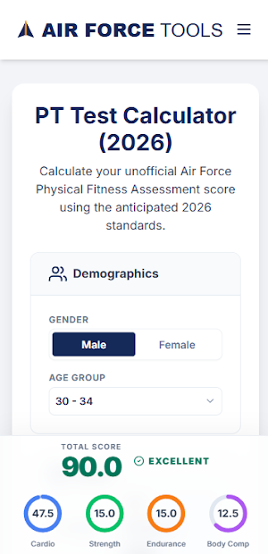 2026 Air Force PT Calculator Screenshot 0