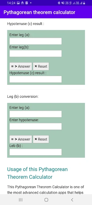 Pythagorean theorem calculator Screenshot 1