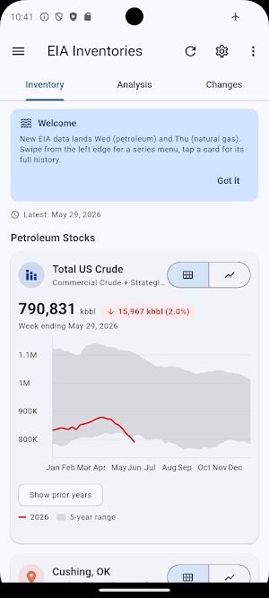 EIA oil and gas inventories Screenshot 1