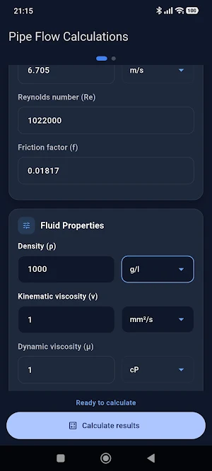Pipe Flow Calc Screenshot 1